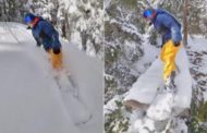 La discesa con lo snowboard finisce nel vuoto: ma chi filma il base jumper?