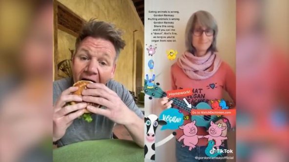 Gordon Ramsay risponde a una vegana addentando un hamburger
