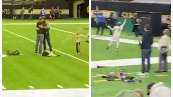 Il figlio del rivale gli chiede di giocare: Brady lo accontenta con un perfetto lancio in touchdown