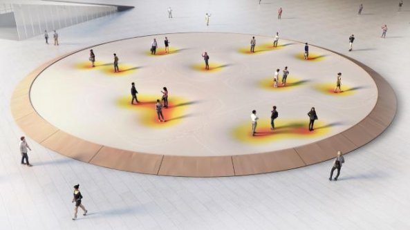 Italiano inventa modo per rimanere a distanza: zone colorate che si spostano con la persona