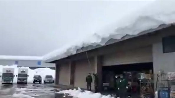 Il goffo tentativo di togliere la neve dal tetto finisce tra le risate