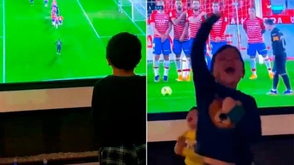 La gioia del figlio di Messi, incollato alla tv per la punizione del padre