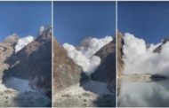 La valanga genera un'epica nuvola di neve che raggiunge gli escursionisti