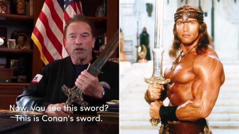 Schwarzenegger sfodera la spada di Conan contro Trump: 