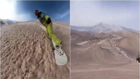 Neve arancione sui Pirenei, le piste sembrano dune del Sahara